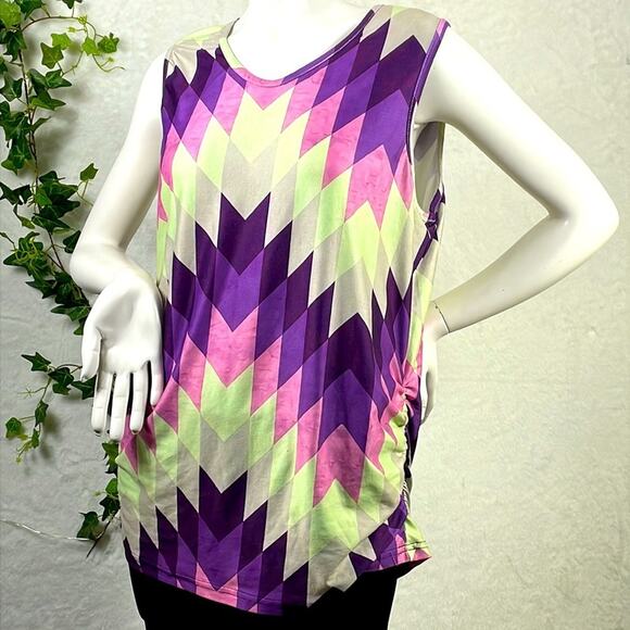 LOVEUDEAR 1XL Geometric Print Tank Top NWOT With Gathered Sides Stretchy Comf… - Picture 2 of 12